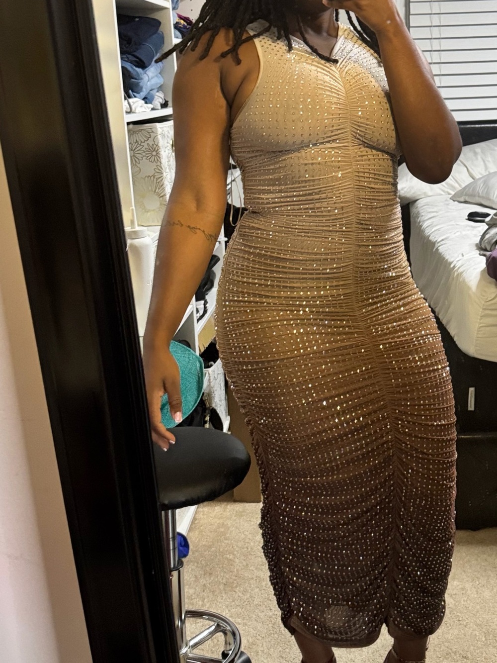 NEVER WORN. Sleeveless Nude Beaded Bodycon Dress